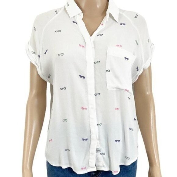 Rails Rayon Shirt Sunglasses Whimsy Vacation Ready Short Cuffed Sleeves size XS - Picture 3 of 9